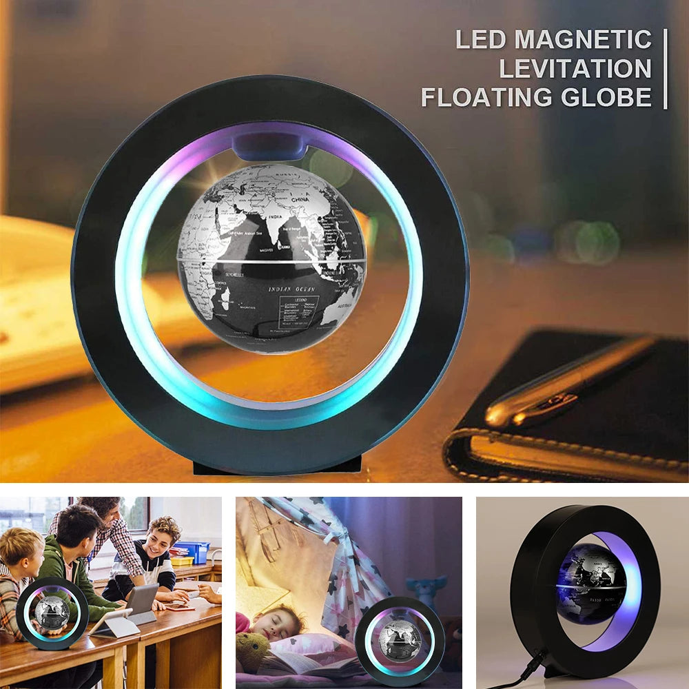 Magnetic Floating Globe Levitation Floating World Map With Led Light O Shape Frame Desk Gadget Decor